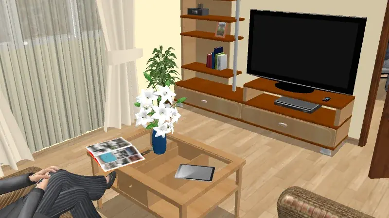 Renderizado 3D de un cuarto de estar cómodo