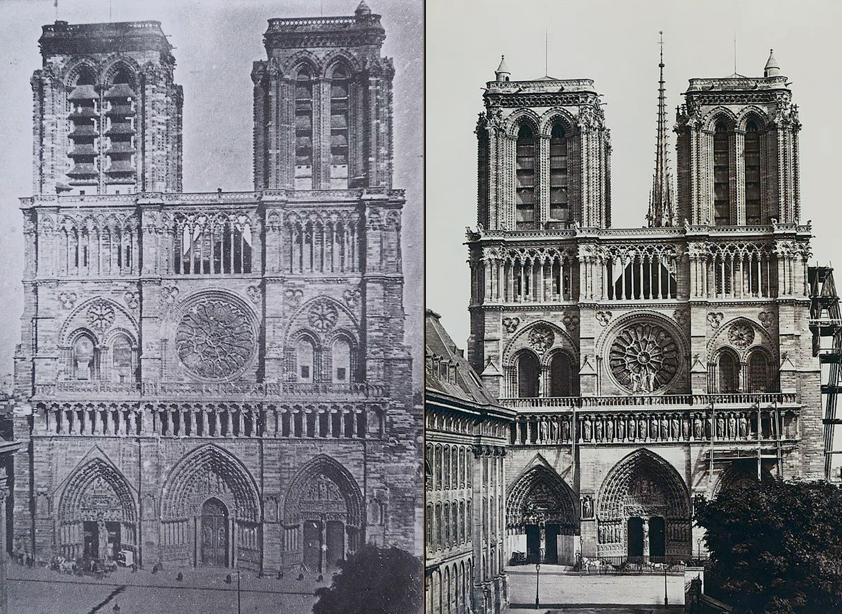 Antes y después de la restauración de la catedral de Notre Dame de París en el siglo XIX