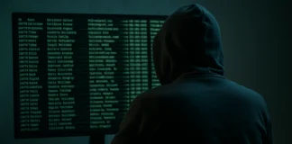 Hacker mirando una pantalla llena de datos personales