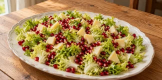Ensalada de escarola, granada y trozos de queso manchego Ensalada de escarola, granada y trozos de queso manchego
