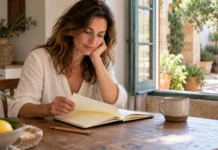 Coaching personal: aclara tus prioridades y pasa a la acción Una mujer abre un cuaderno junto a una ventana en casa.