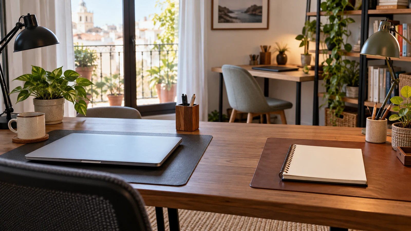Dos espacios de trabajo separados en una mesa
