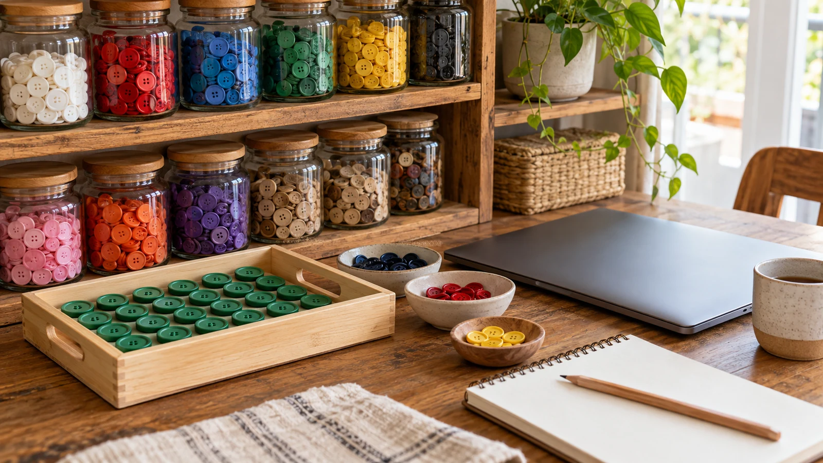 Materiales clasificados en recipientes de taller