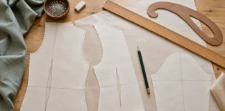 Lee y marca un patrón sin confundir sus líneas Piezas de patrón sobre papel con reglas y lápiz.