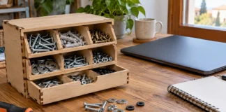 Separar el código en módulos claros Organizador modular de piezas junto a un portátil