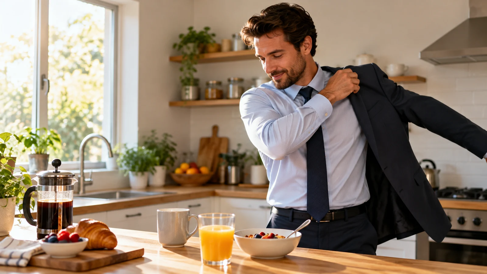Una persona prepara el desayuno antes de comenzar su jornada.