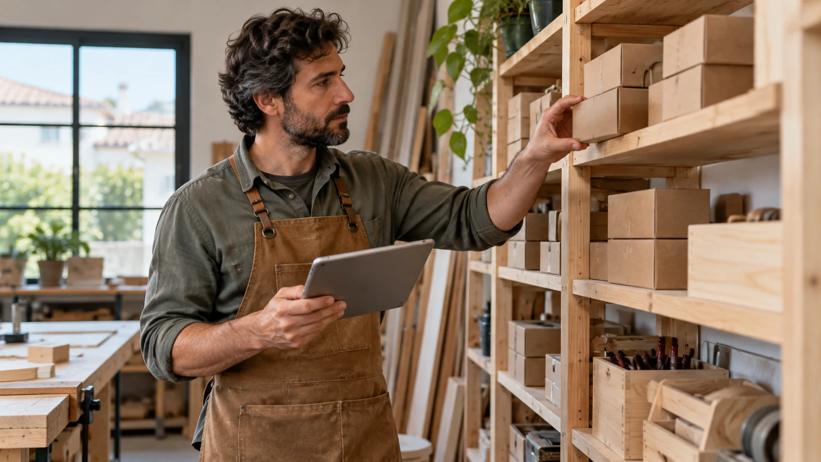Persona comprobando compartimentos de un inventario